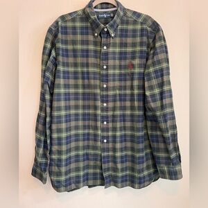RALPH LAUREN Men’s Long Sleeve Button Down Flannel Knit Plaid Shirt -Size Large